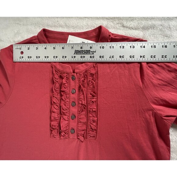 J. Jill Womens Ruffle Front Henley Tee Long Sleeve Shirt Top Currant Medium New - Picture 4 of 8
